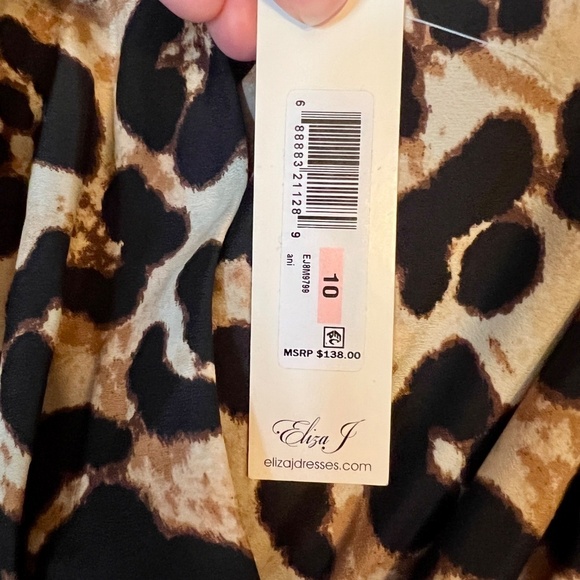 $138 NWT Eliza J. Leopard Cheetah Print Faux Wrap Midi Dress Size 10 - Picture 10 of 10